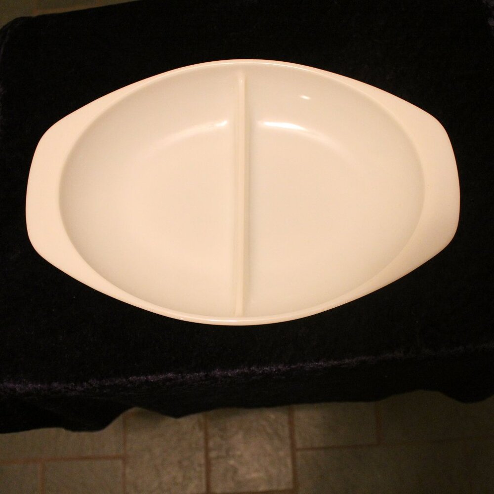 Vintage Pyrex Oval Milk Glass Divided Dish